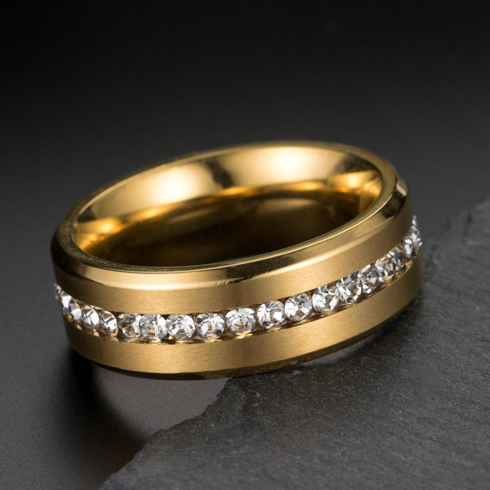 Zhou Quan Full Diamond Matte Stainless Steel Ring Couple Pair Ring Wedding Ring