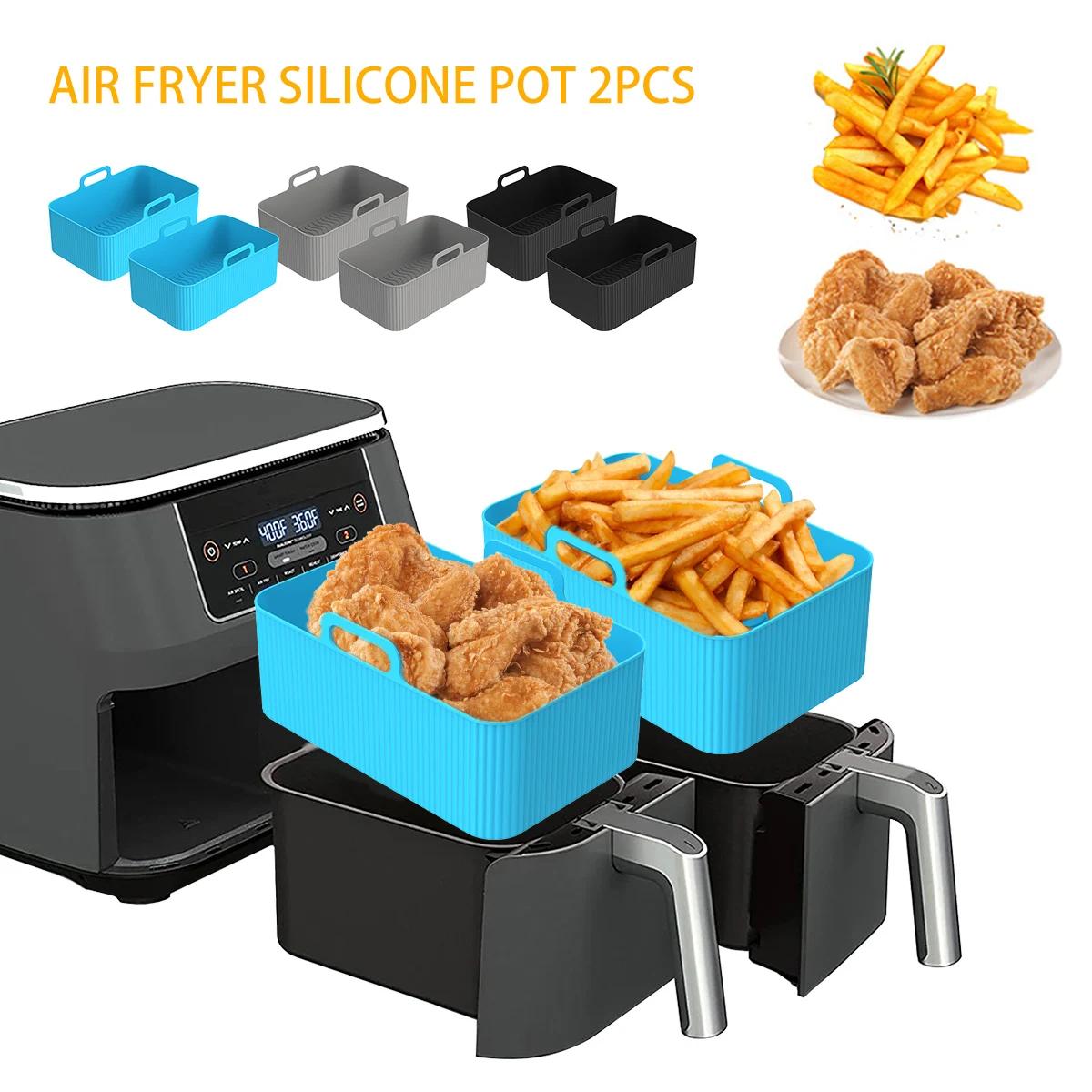2Pcs Air Fryer Silicone Liner for Ninja Dual Air Fryer Accessories Reusable Baking Pan Basket Oven Pot Liner Kitchen Accessories grigio