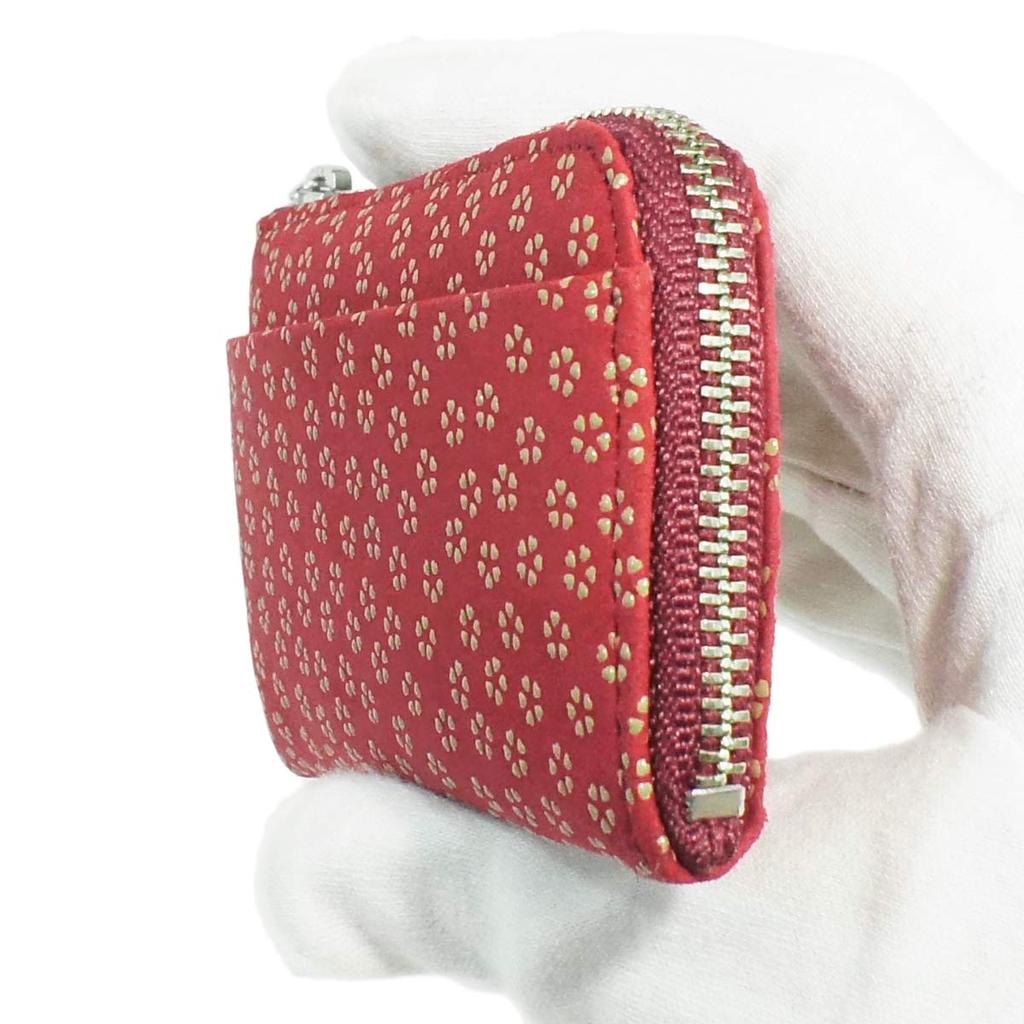 Indenya Inden Coin Purse F Coin Purse 05, Deerskin, Red with White Lacquer, Small Cherry Blossom Pattern, 1005-13-002