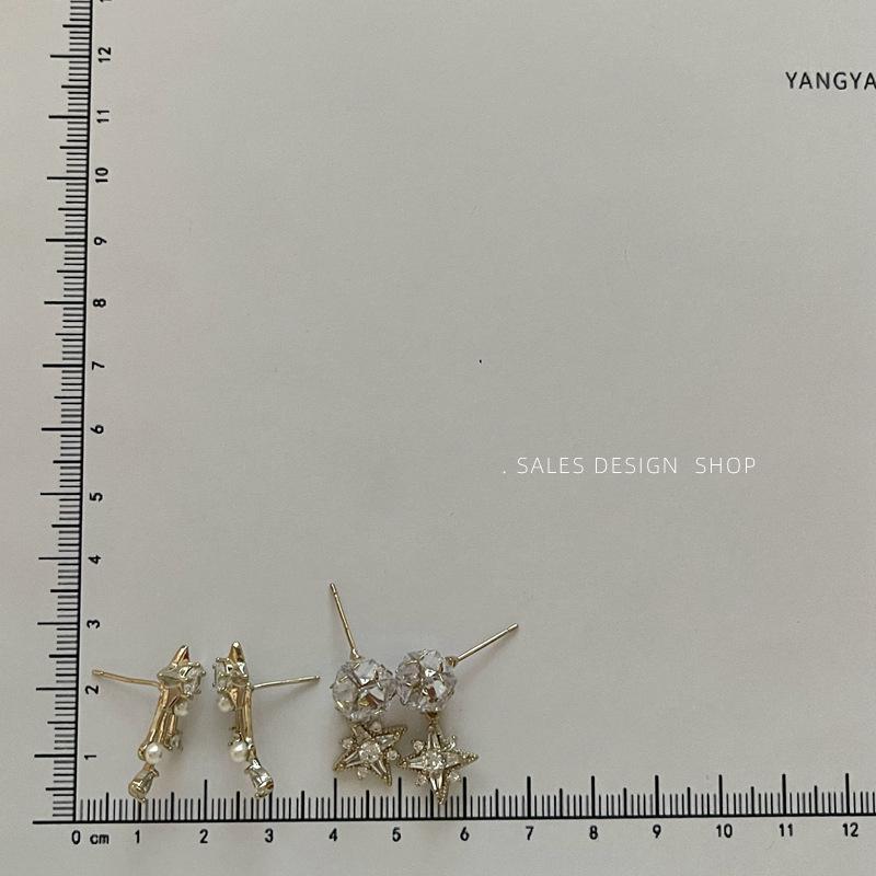 French Gold Zircon Pearl Star Earrings: Exquisite, High-End, Fashionable, Versatile Jewelry