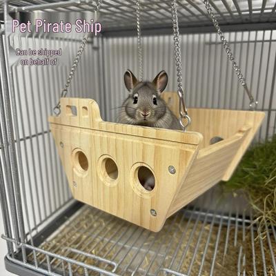 Ahşap Şinşilla & Tavşan Hamak Evi Asılı Hamster Platformu ile
