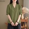 Women Casual V-Neck Solid Color Loose Half Sleeve Blouse