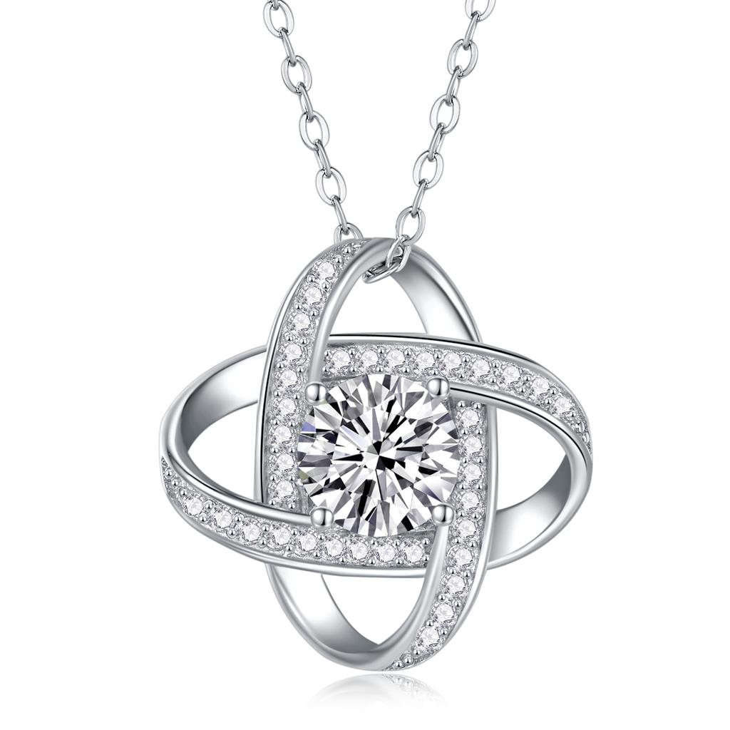 S925 Silver Women's Necklace Moissanite Round Pendant Fashionable Cross Chain Daily Hot-Selling Gift Source