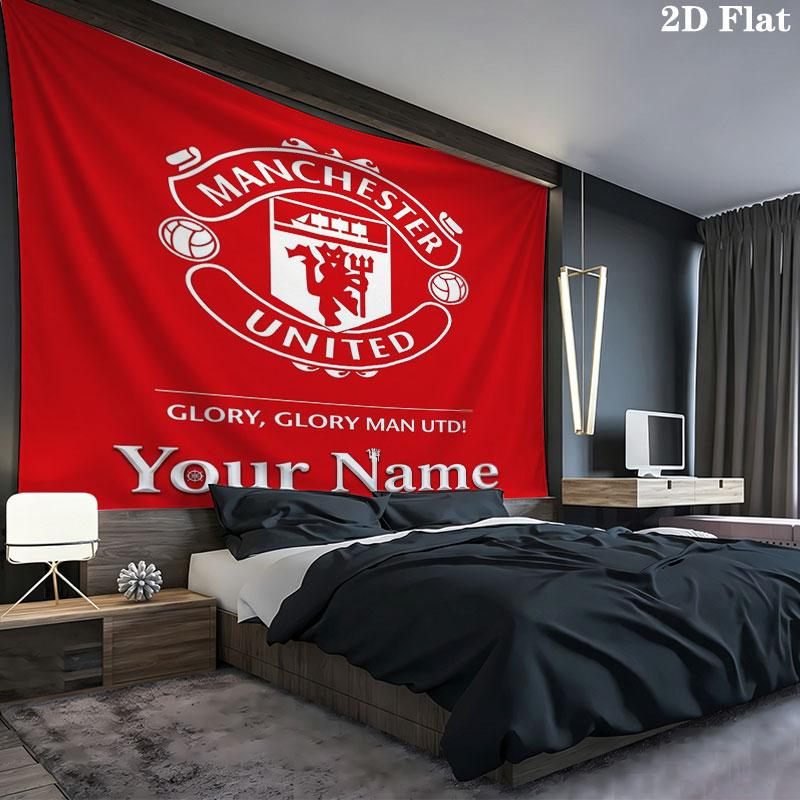 Manchester United F Custom Name Wall Tapestry Aesthetic Wall Hanging Printed Fabric Blanket Decorative Tapestries for Bedroom Living Room Home Decor