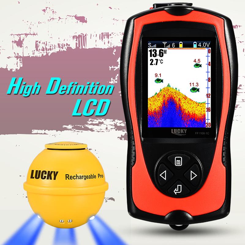 Sonar Fish Finder FF1108-1CWLA Rechargeable Wireless Sensor 45M Water Depth Echo Sounder Fishing Portable Fish Finder Tackle Accessories