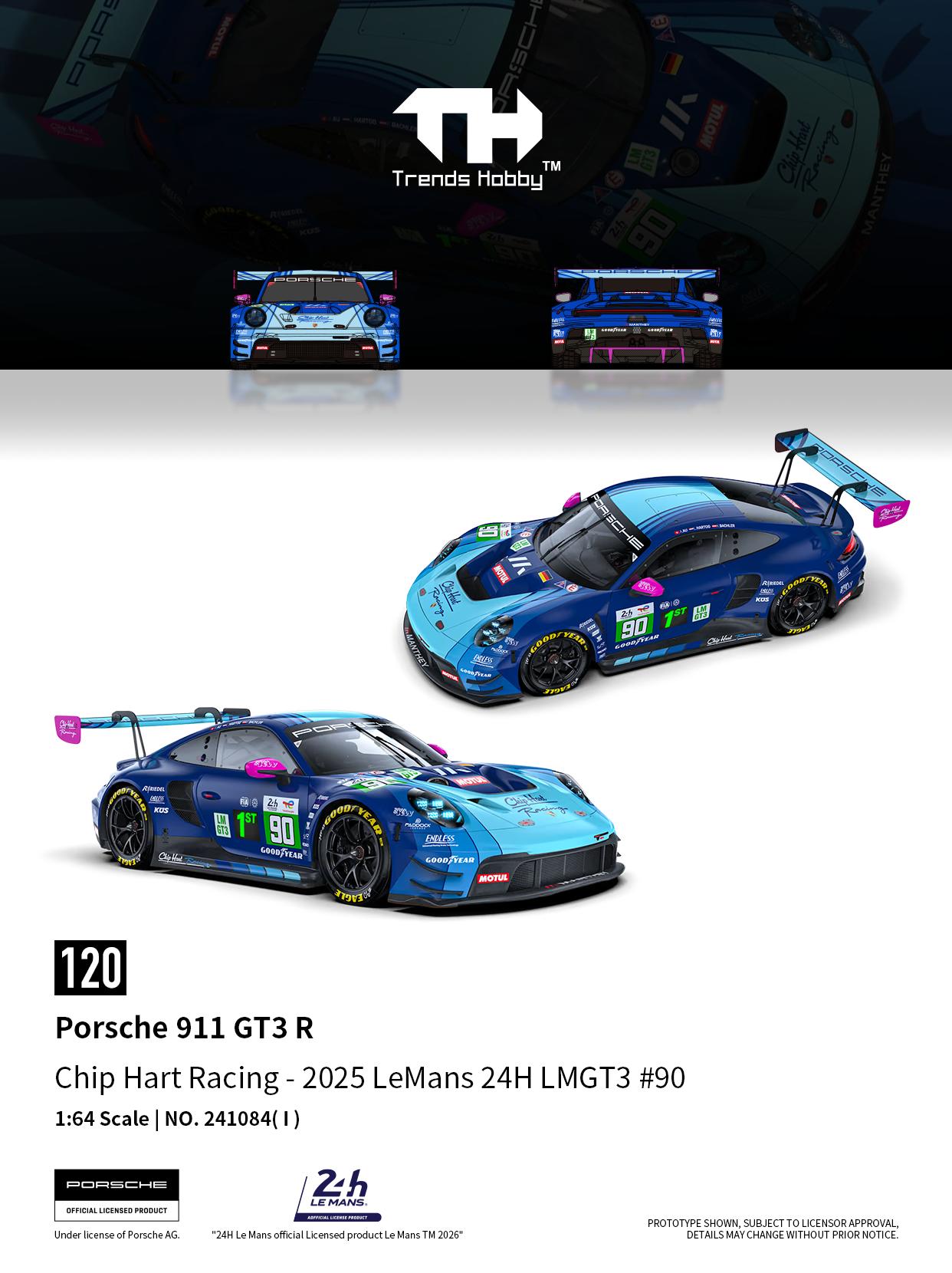 

Trends Hobby 1/64 Porsche 911 GT3 R 2025 LeMans 24H LMGT3 Racing Miniature Model Toy Car Free Wheels Diecast Collection Gift