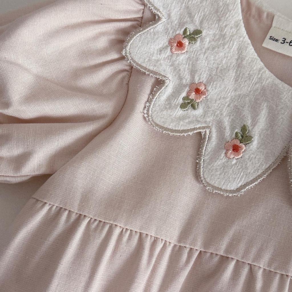 Baby Mädchen bestickter Kragen Kurzarm Baumwoll Strampler, Hellviolett 100 Tage Ausflug Outfit