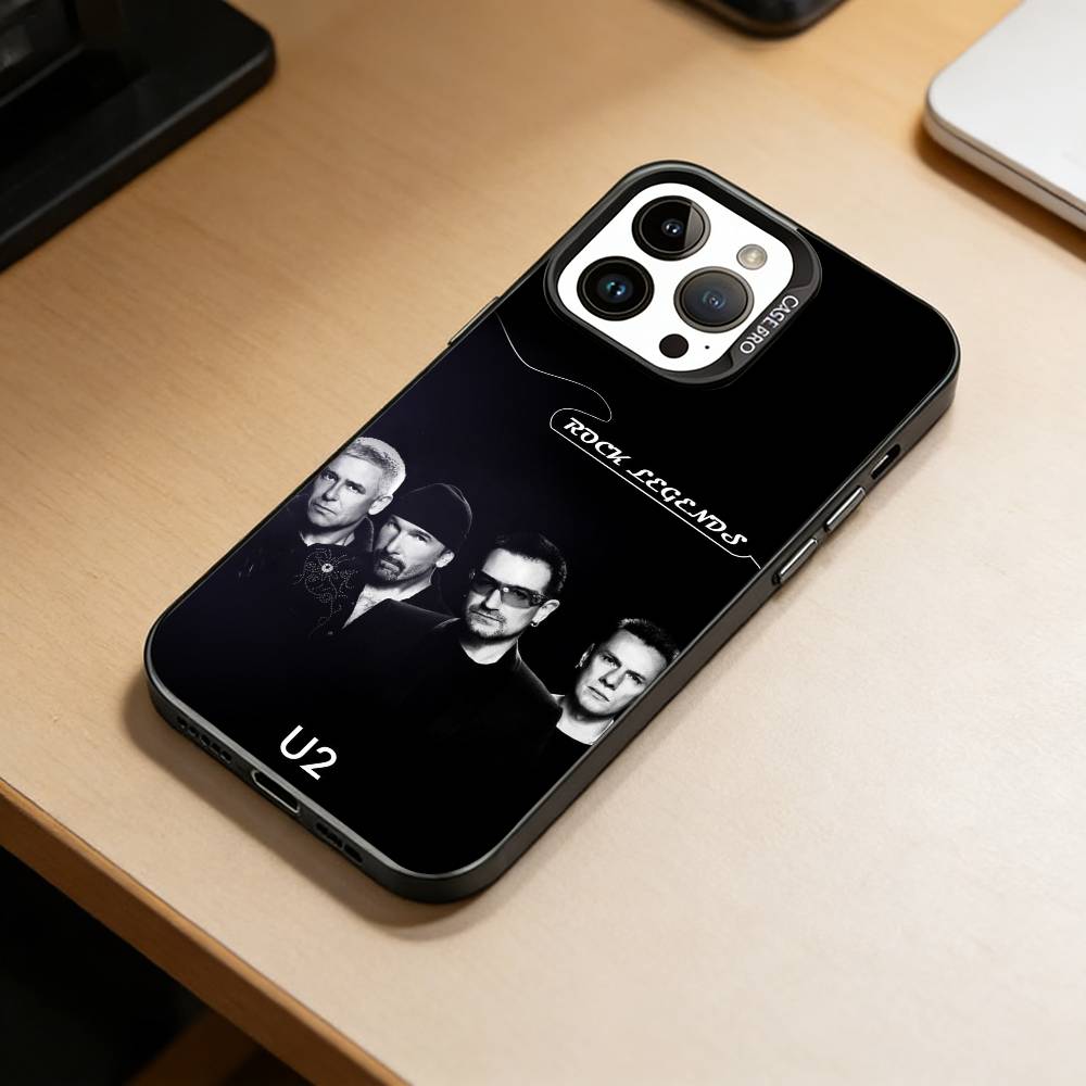 Band UU-U2 Phone Case For iPhone 17,16,15,14,13,12,11 Plus,Pro Max,XS,Colored Silver Plated Inside Cover
