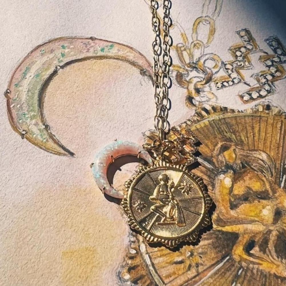 Crystal 12 Constellation Necklace Moon Sun Bohemian Golden Necklace Collarbone Chain Women  Girls