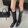 European and American style big tube minimalist style long boots women's 2025ins wind pointed retro knight boots thin slope heel thin boots