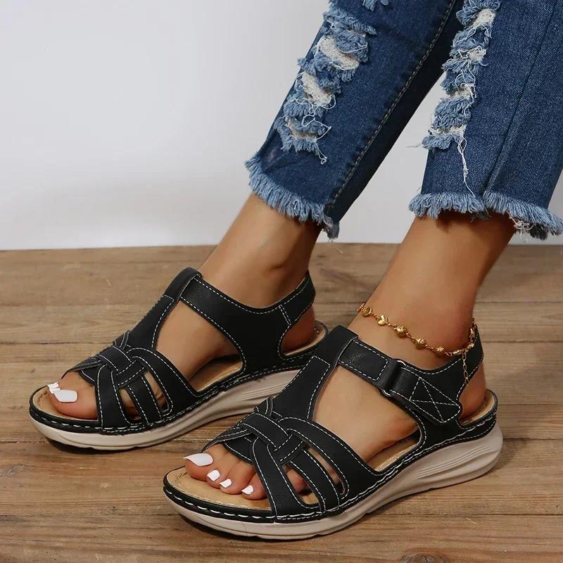 Women's Premium Orthopedic Sandals 2025 Summer New Fashion Open Toed Beach Slippers Ladies Wedge Platform Shoes Zapatos De Mujer