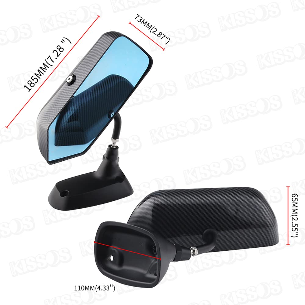 Universal Racing Mirrors with Carbon Fiber Pattern and Blue Set of Left and Lightweight, Lenses. Right.