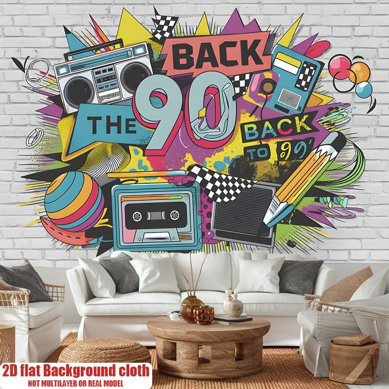 2D Flat Banner 1 Piece Retro 90s Party Backdrop Decoration Background Photo Prop