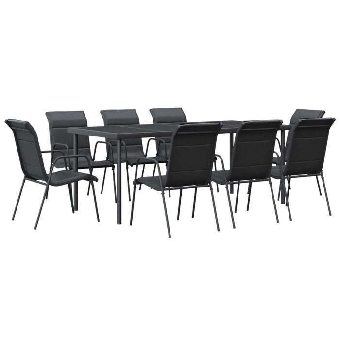 VidaXL Garden Dining Set 9 Pcs Black Textilene and Steel 3200701