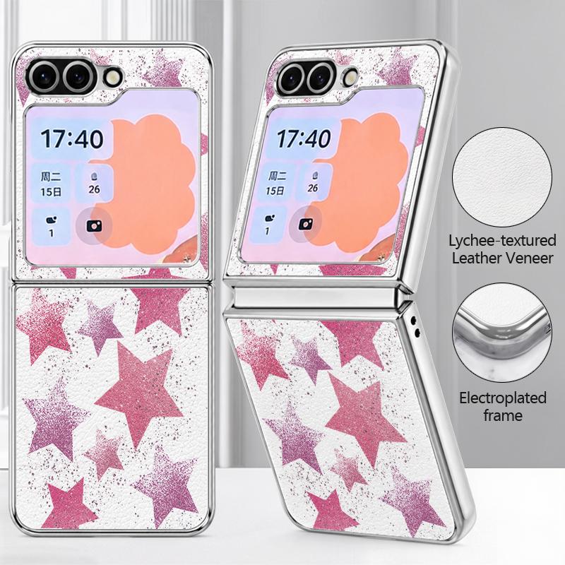 Colorful Stars Print Phone Case For Samsung Galaxy Z FlIP 7 FE 6 5 Z Flip7 Flip6 Flip5 Luxury Plating PC+PU Leather Hybrid Folding Phone Cover