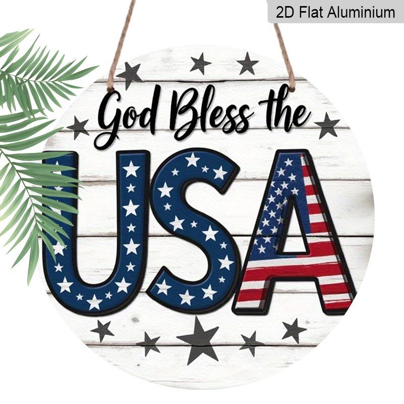 

2D Flat, Retro-style Round Aluminum Wall Hanging, Available in Various Sizes, Independence Day USA Theme. Suitable for Indoor and Outdoor Hanging in 20*20cm