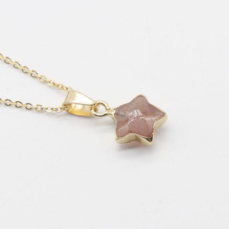 Dainty Natural Stone Gold Plated Star Gemstone Pendant Charm Pentagram Crystal Stone Pendant Necklace for Women Gift