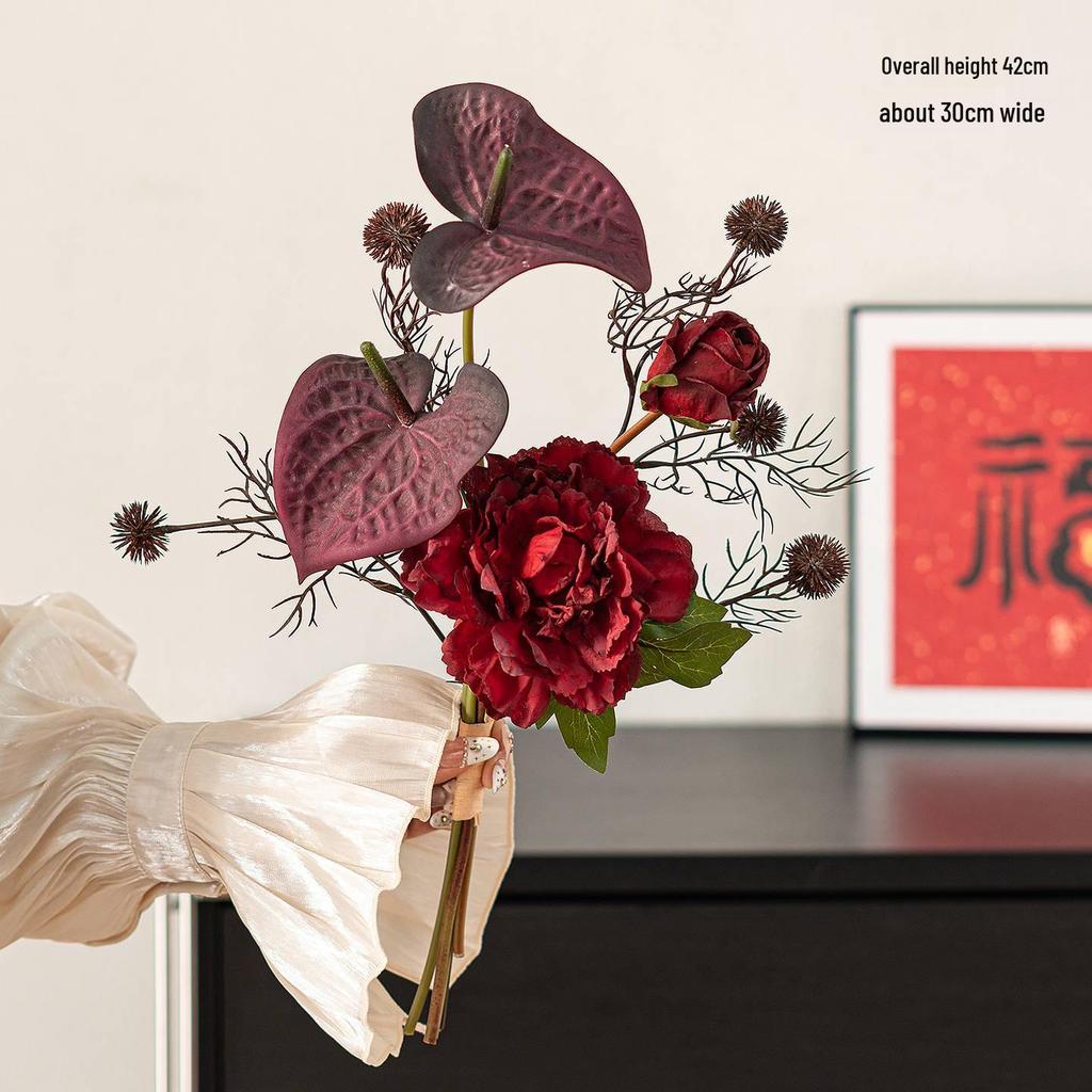 Spring Festival Red Fruit Faux Flower Arrangement for New Year, Wedding, Living Room, or Dining Table Décor