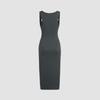 2024 Elegant European & American Ribbed Knitted Pleated Waist Slimming Long Dress