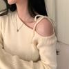 Autumn temperament design sweater irregular diagonal collar temperament scheming lace-up knitted sweater women