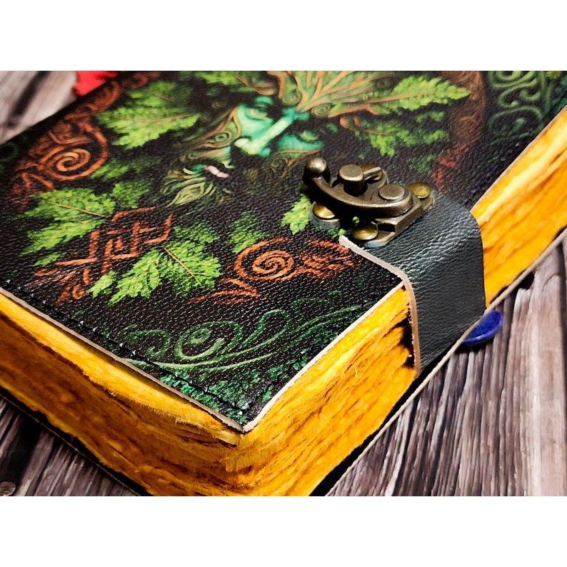 Handmade Leather Journal Tree of Life Journal Diary | Green 7/5 Tree of Life Notebook | Writing Leather Notebook Antiq Notpad Book