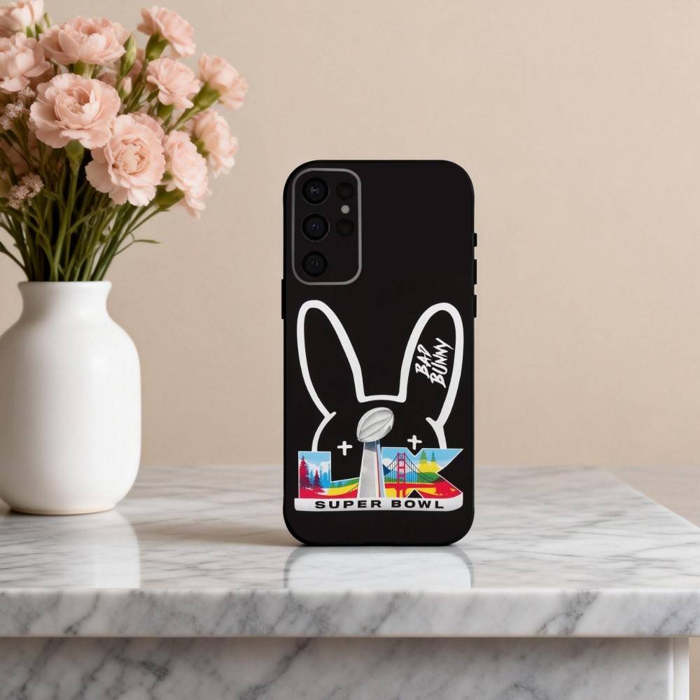 B-bad Bunny Super B-bowl Phone Case For Samsung S25,S24,S21,S22,S23,S30,Ultra,S20,Plus,Others Soft Black Cover