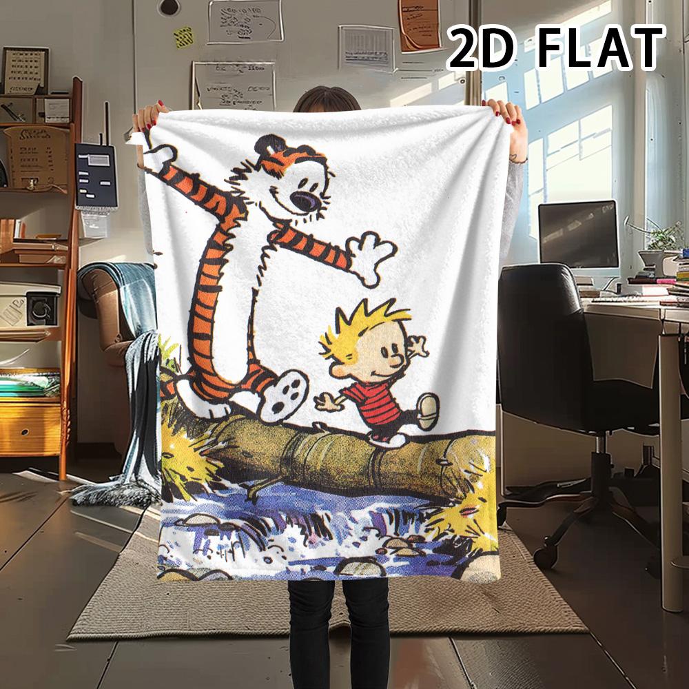 1Pc Calvin and Hobbes Print Flannel Blanket, High Quality Comfortable for All Seasons, Home Decor, Warmth and Comfort, Perfect for Christmas Gifts