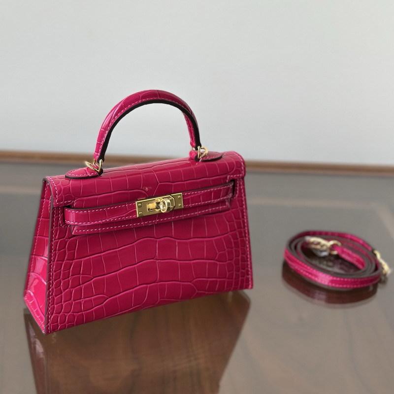 New Leather Handbag Bag, High-gloss Crocodile Pattern Second-generation Hand Carry Mini Shoulder Women's Bag