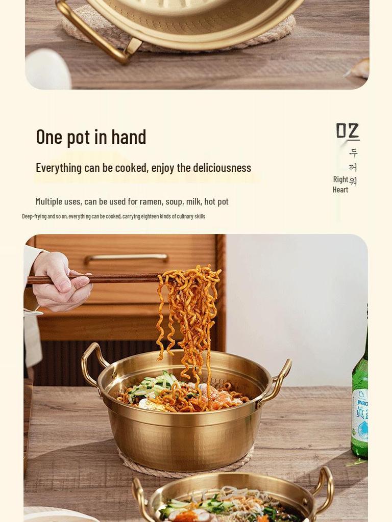 Korean Stainless Steel Mini Sukiyaki Pot with Lid - Double Ear for Luosifen & Instant Noodles