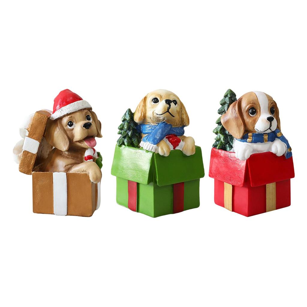 Miniature Chrismas Dog Figurine Decorative Resin Sculpture Puppy Ornament for Office Window Display Decor Shelf Tabletop Mantel