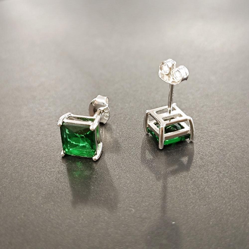 Quadratische Blau Rot Grün 925 Sterling Silber CZ Ohrstecker