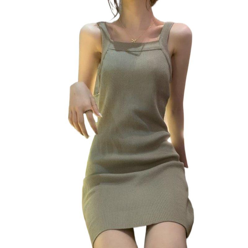 Women's Korean-Style Knitted Spaghetti Strap Dress - Slimming & Flattering, Perfect for Spring and Autumn Layering