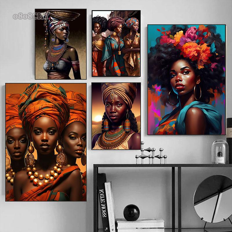 Beautiful African Woman Posters and Prints Canvas Painting Portrait Wall Art Pictures for Living Room Home Decoration No Frame