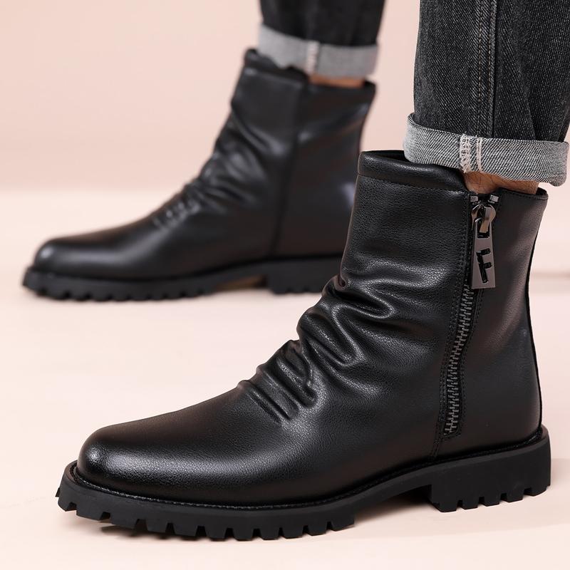 Men’s Motorcycle Boots Western Boots Black Jockey Boots Casual Street Style Cool Ankle Boots Plus Size
