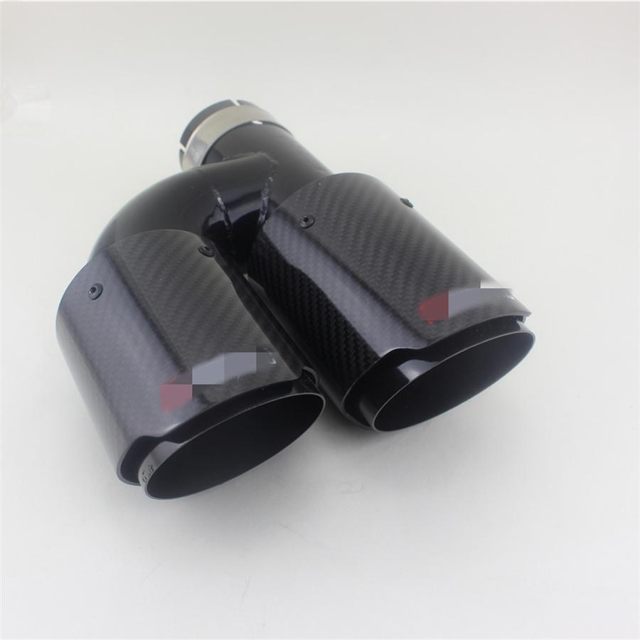 Universal Glossy 100% Real Carbon Fiber 63mm In 89mm Out Car SUV Dual Pipe Left