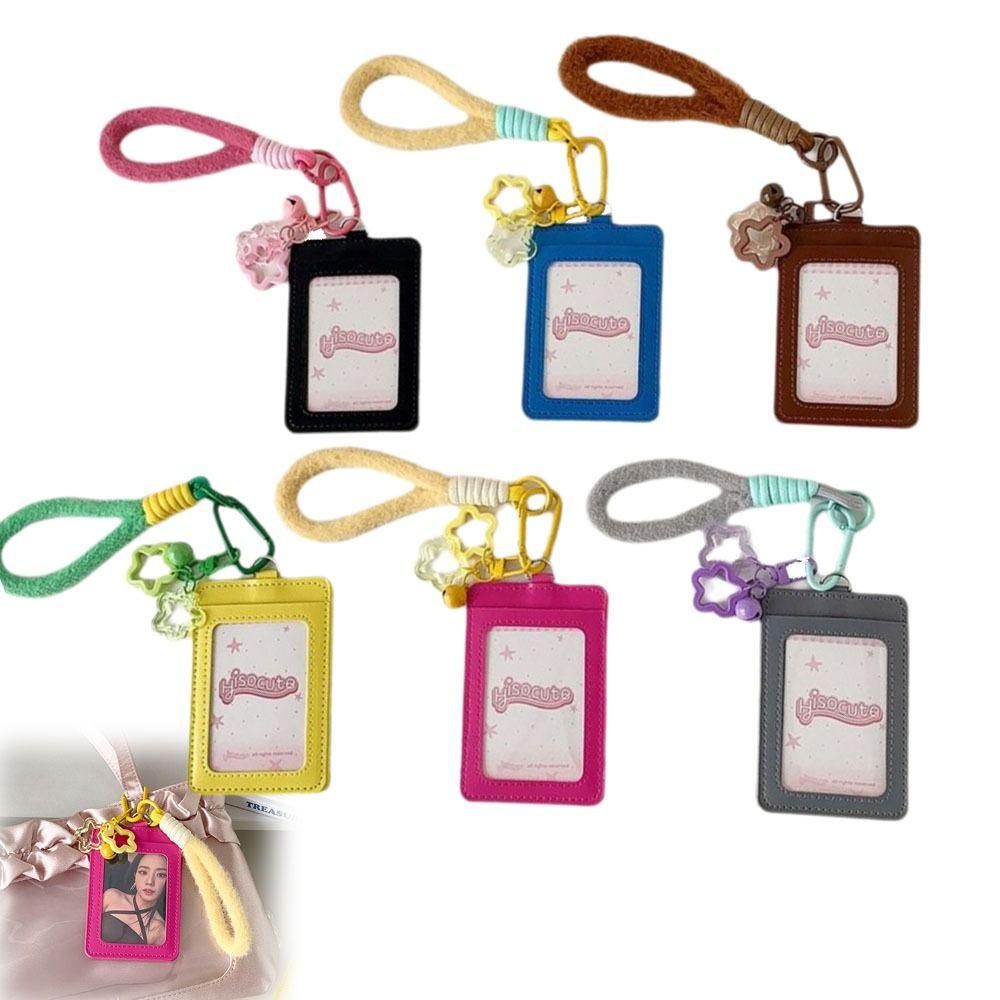Creative PU Leather Card Holder Double Card Slot with Lanyard ID Card Card Holder Card Bag