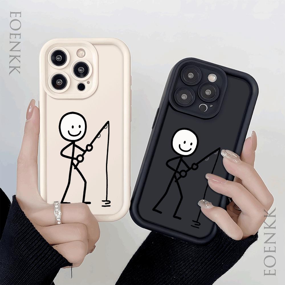 Shockproof Phone Case For iPhone 16 15 14 13 12 11 Pro Max Plus/Mini Lens Protect Scratch proof Soft Cover Lovely Black Line Man