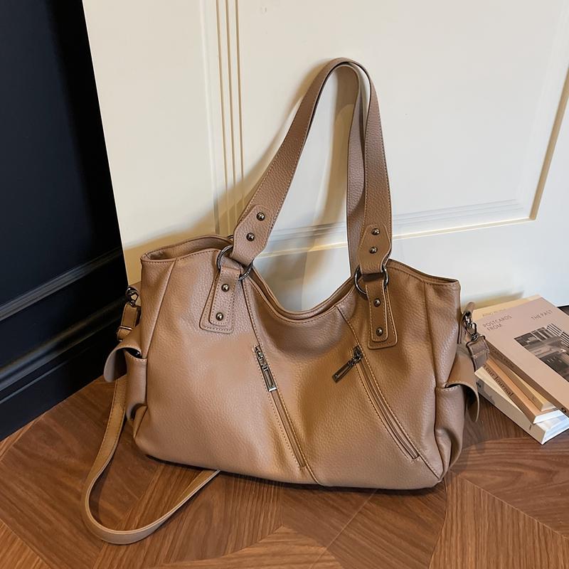 Faux Leather Tote Bag for Women Fashion Shoulder Handbag with Zipper Pockets and Adjustable Strap