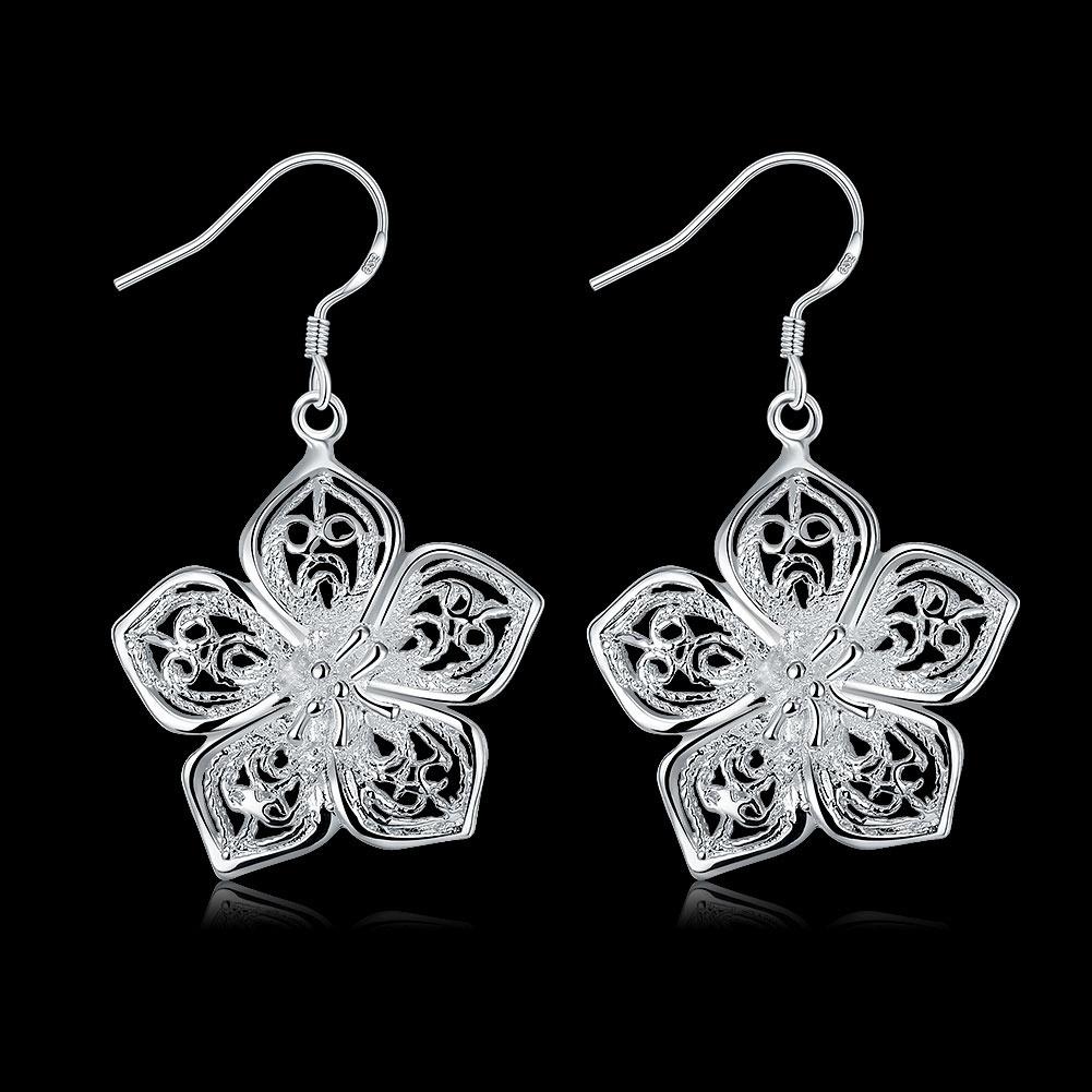1Pair Silver Earrings, High Quality 925 Silver Fashion Jewelry Flower Drop Earrings