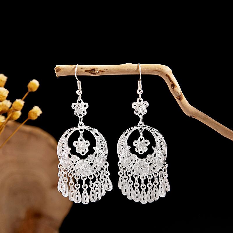 Ethnic Style Imitation Miao Silver Earrings, Colorful Long Fringed Chain Earrings, Hot-selling Earrings In Scenic Spots, Qinghe Jewelry Batches