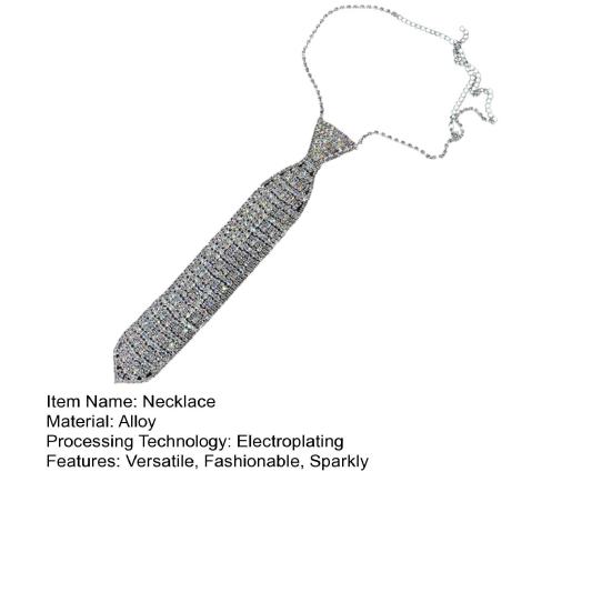 Rhinestone Necktie Necklace Sparkly Long Necktie Fashionable Jewelry Necklace Shiny for Women Men Party Wedding Prom