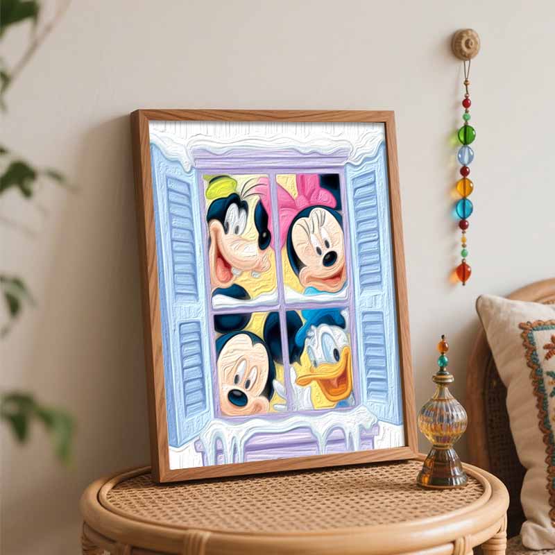 Disney Mickey Minnie Donald Goofy Oil Painting Kit Winter Window Home Decor Gift