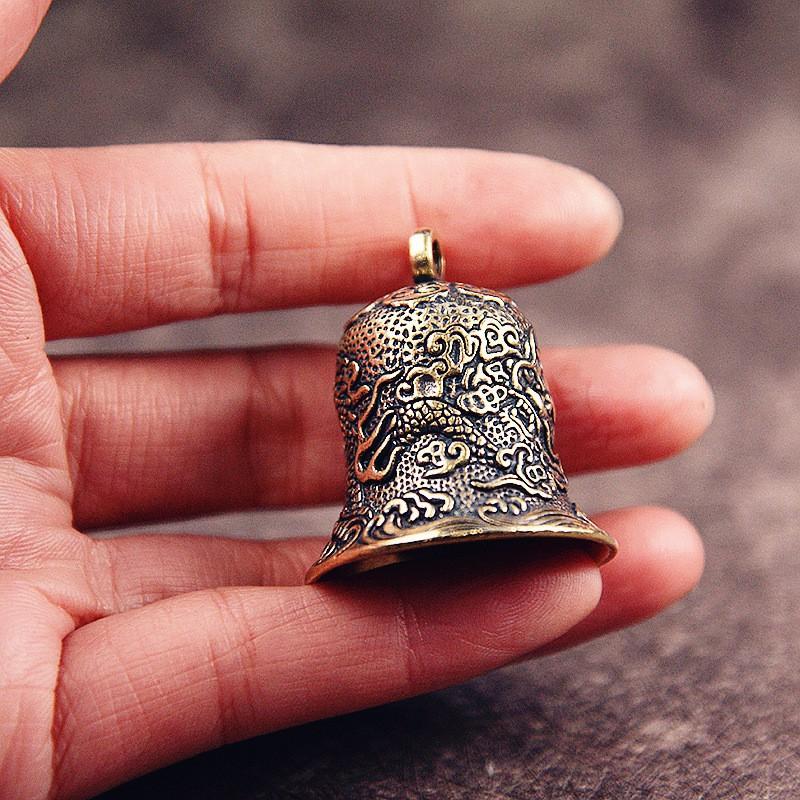 Brass Dragon Motif Bell Keychain Vintage Style Decorative Charm Car Keys Home Office Dragon-pattern Bell