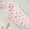 Durable Cream Strawberry Print Pencil Case Large Capacity Handheld Pen Bag Quilted Zipper Stationery Organizer Gift