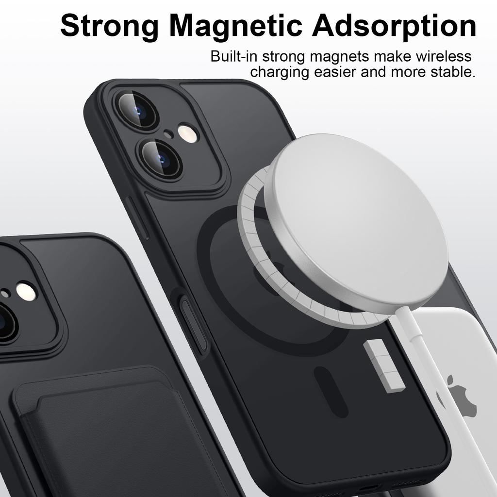 Luxury Magnetic Matte Translucent Armor Shockproof Case For iPhone 11 12 13 14 15 16 For Magsafe Wireless Charge Cover