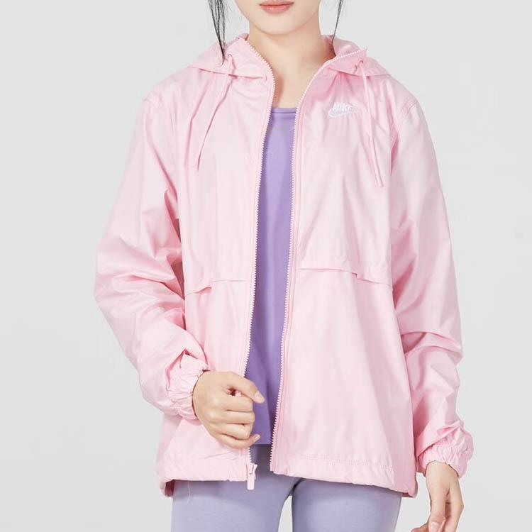 Nike Unifarbenes Logo Sportlich Lässig Locker Umweltfreundlich Winddicht Wasserabweisend Leichtgewichtige Webjacke mit Kapuze Damenjacken Zartrosa DM6180-690