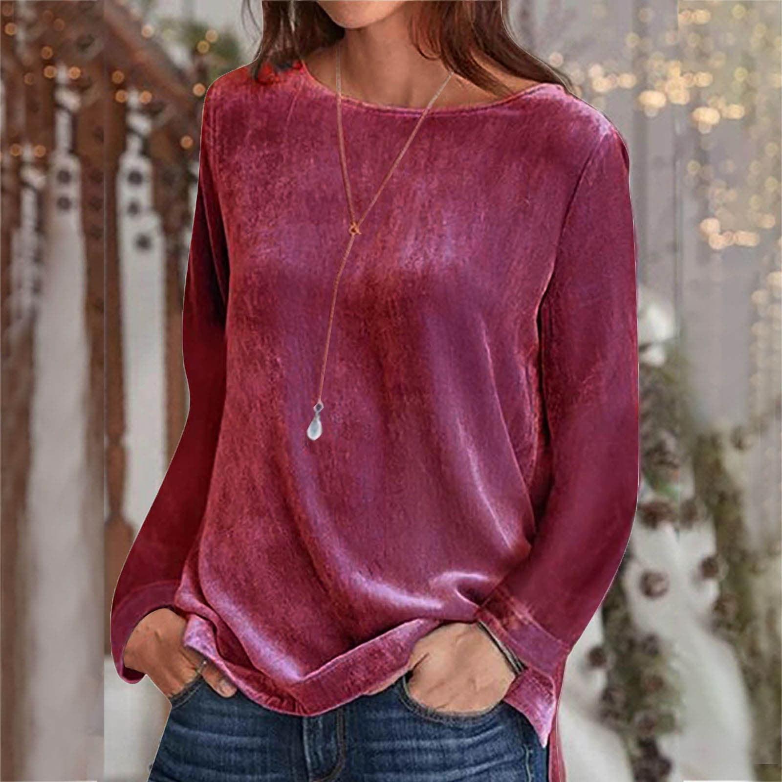 

Women s Solid Long-sleeved Casual Crewneck Loose Hoodie Pullover Sweatshirt Top XL винний