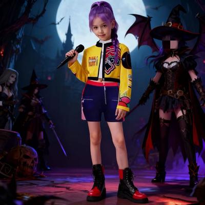 Kpop  Rumi Zoey Mira Party Girls Demon Costume Hunters Cosplay Outfit Jacket Top Shorts Kids Halloween Costumes Singer Cosplay