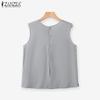 ZANZEA Women O-neck Sleeveless Solid Breathable Splits Casual Loose Tank Tops