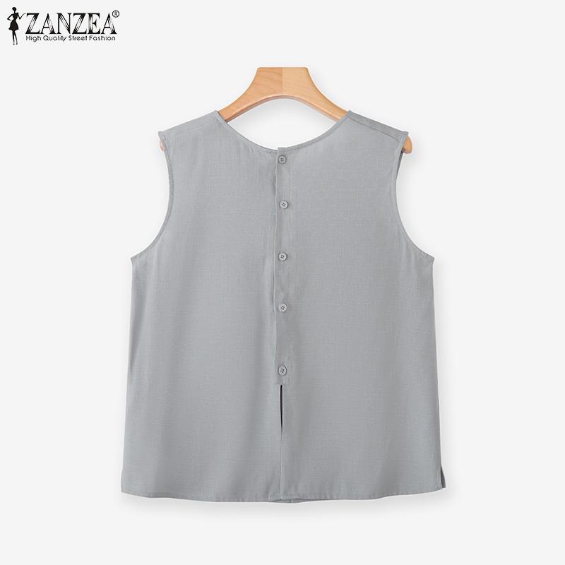 ZANZEA Women O-neck Sleeveless Solid Breathable Splits Casual Loose Tank Tops